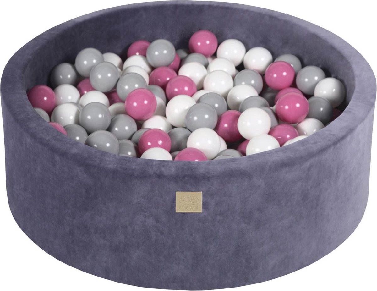 Ronde ballenbak VELVET 90x30 - Grijs-Blauw incl 200 ballen - Wit, Grijs, Licht Roze |  je.nl